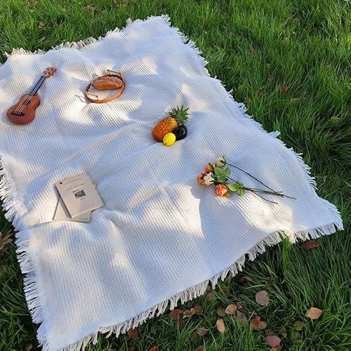 Zyntrytong 70x 70 Picnic Blanket Extra Large,Layer Outdoor Blanket for 5 to 7 Adults,Camping Grass Lawn Park Accessories Cute Couple Gifts Ideas Wedding Registry for Camping, Park, Beach (Cream)