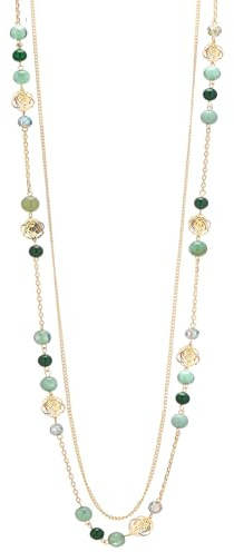 FULU AUTUMN Collier Femme en Or Long Sautoir avec Perles de Pierre Naturelle Double Rang Cadeau Anniversaire Bijoux Fantaisie pour Maman(Jade Green)