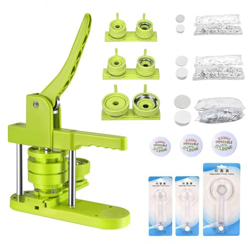 Máquina para hacer chapas (25/32/58 mm), 3 en 1, con 300 piezas, prensa para chapas (verde)