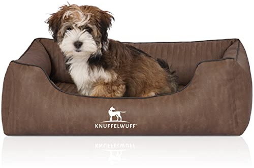 Knuffelwuff Orthopädisches Hundebett Tampa aus Laser-gestepptem Kunstleder S 70 x 50cm Braungrau - Abnehmbarer Bezug - leicht zu reinigen - für große, mittelgroße und kleine Hunde