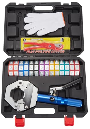 Garvee Presse à sertir hydraulique manuelle pour tuyaux AC – Kit complet avec 7 matrices – Outil main séparable pour réparation climatisation – Compatible raccords barbelés et Beaded – Inclus ciseaux