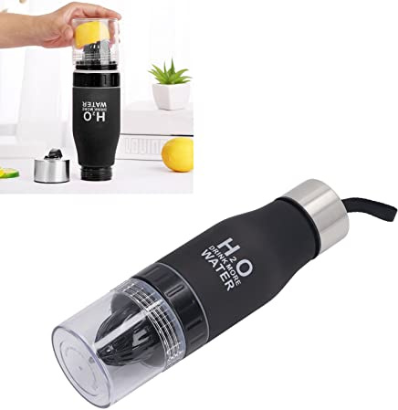Ejoyous Presse-jus de Citron, Bouteille D'infuseur de Fruits, D'œufs, Bouteille de Presse-agrumes, D'eau Infusée 650 Ml avec Passoire de Base et Lanière pour le Sport, le (BLACK)