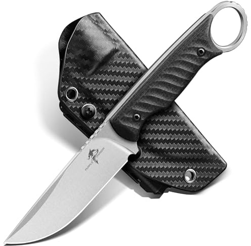 Purple Dragon Outdoor Survival Messer,D2 Stahl Klinge,Schwarz G10 Ringgriff | Feststehendes Messer Full-Tang mit Kydex Scheide für Camping, Wandern, Angeln, Bushcraft Geschenk für Männer