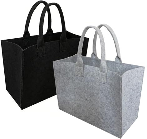 Filztasche, 2 Stück Filztasche Einkaufstasche, Faltbar Filztaschen Shopper | Filz Henkeltasche, Wiederverwendbar Einkaufstasche Filz für Einkaufen Ausgehen Reisen Picknick(Grau Schwarz 40*30*20cm)