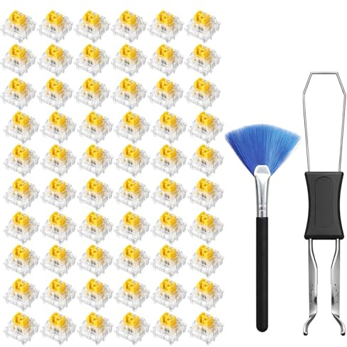 62PCS Mechanical Keyboard Switches, Keyboard Clickers for DIY and Clickers for 3D Printing with Puller & Brush, Tactile Keyboard (Yellow)