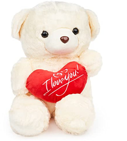 THE TWIDDLERS Großer Weißer Teddybär Plüschbär mit Herz, I Love You/Ich Liebe Dich (XL 50cm) - Geschenk für Valentinstag, Geburtstag, Muttertag & Weihnachten