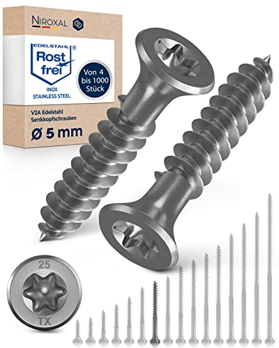 25x Vis à bois tête fraisée en Acier inoxydable Torx V2A vis inox 5x45 pour panneaux d'aggloméré Bois Filetage partiel 5mm fort 45mm long 25 pièce en acier A2