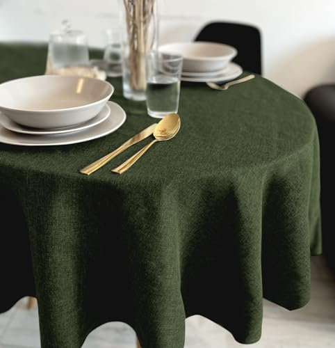 Rollmayer Hersteller abwaschbar Tischdecke Wasserabweisend/Lotuseffekt (Melange Grün 333, Oval 120x180cm) Leinenoptik Tischtuch mit pflegeleicht Fleckschutz, Oval, 4 Farbe & Größe wählbar