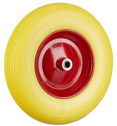 Relaxdays Set of 2 Wheelbarrow Wheels 4.80 4.00-8, Solid Rubber, Steel Rim, Spare Tire, 100kg Capacity, Yellow/Red