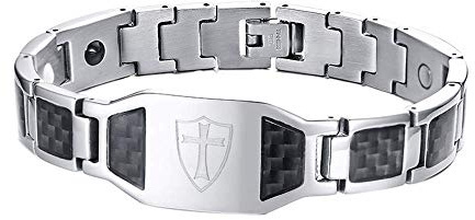 Tanduaji Bracelet Homme Croix des Templiers Acier Inoxydable Bracelet magnétique,Bijoux Fantaisie pour Hommes