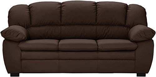Mivano 3-Sitzer Sofa Casino, Große Ledercouch mit moderner Kontrastnaht, 191 x 88 x 92, Kunstleder Braun