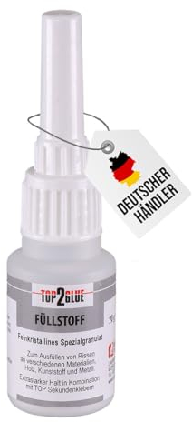 TOP2GLUE Sekundenkleber Granulat 20g - spaltfüllender Filler für Industriekleber - feinkristallin - zum verschließen von Rissen und Spalten mit Cyanacrylat Sekundenkleber (1 Flasche) weiss
