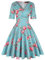 MINTLIMIT Women's V-Neck Floral Half Sleeve Midi Fit Flare Retro Dress Cocktail Dresses (Floral Blue #B,Size XL)