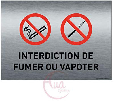 AUA SIGNALETIQUE - Plaque de porte Aluminium brossé imprimé AluSign - 210x150 mm - Double Face adhésif au dos (Interdit fumer vapoter)