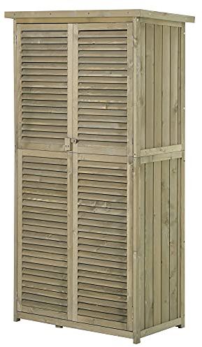 Outsunny Casetta in Legno da Giardino con Tetto Impermeabile, Armadio da Esterno Porta Attrezzi da Giardino con 4 Scompartimenti, 87x46.5x160cm, Grigio