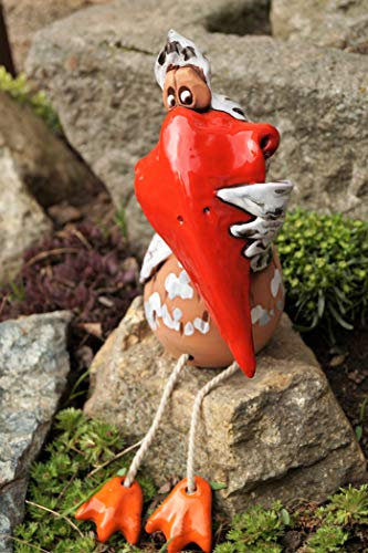 Rostalgie Keramik Kranich Kurti mit Beinen Gartenstecker Töpferfigur Handarbeit Deko