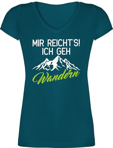 T-Shirt Damen V Ausschnitt - Hobby Outfit - Mir reicht's ich GEH wandern - XXL - Türkis - wanderzubehör Geschenk Laufsport Berg Tshirt wandershirt Laufen Berge t-Shirts wandert-Shirt joggen Wander