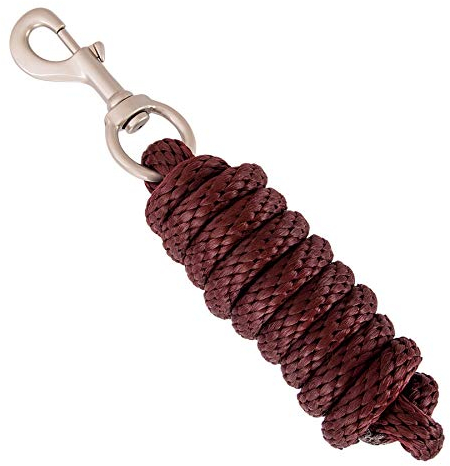 Merauno® Führstrick für Pferd - Anbindestrick in verschiedenen stylischen Designs, Führleine, Anbindeseil Pony, Esel, Ziege lang Strick mit Karabinerhaken(Braun, Karabinerhaken)