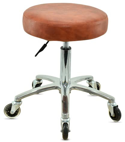 VAKON SALON - Premium Rollhocker Hellbraun höhenverstellbar von 50 bis 65 cm - Rundsitz- Drehhocker Arbeitshocker Praxishocker