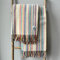 JOWOLLINA 100% Lammwolle Wolldecke Plaid Stripe Streifenmuster (Off White/bunt, 140x200 cm)