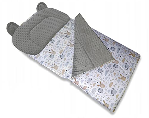 Best For Kids Schlafsack Fußack für den Kindergarten Minky Bär mit Kissen (Graue Kaninchen)
