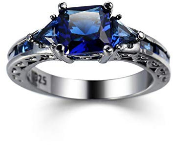 Banemi Memoire Ring Damen, Der Ring Damen Schwarzvergoldeter Blau Zirkonia Rechteckig Damen Hochzeitsband Größe 60 (19.1)