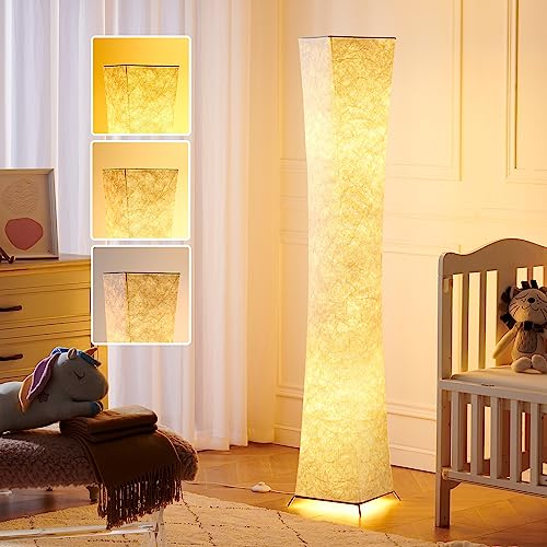 chiphy Stehlampe, dimmbar, 164 cm hohe Stehlampe, 3 Stufen, einstellbare Helligkeit, 12 W x 2 LED-Birnen, Säulen-Stehlampe mit weißem Stoffschirm, Schlafzimmer, Kinderzimmer