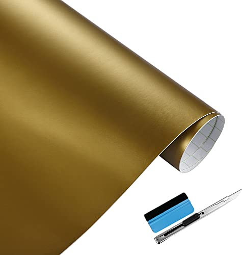 NewL Matte goldene Vinylfolie, Selbstklebende Folie, Luftablassblase, für den Außenbereich geeignet für den Automobilgebrauch, enthält Installationswerkzeuge (30 cm x 150 cm)