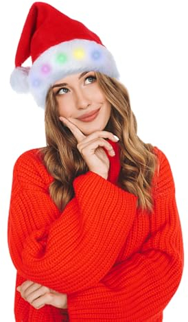 Nikolausmütze Weihnachtsmütze LED Erwachsene, Santa Weihnachtsmann Weihnachtsmütze, Kuschelweich Plüsch Weihnachtsmützen Herren Damen, Weihnachtshut für Neujahr Festliche Weihnachtsfeier