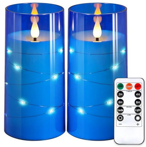 NURADA 3x6 Flickering Flameless LED Candle: Built-in Star String, Acrylic, Blue