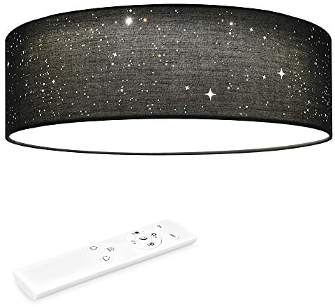 Navaris Plafonnier LED 12W - Rond 32cm Ø Design Tissu Gris Foncé Effet Etoilé - Plafonnier LED Lumière Variable avec Changement de Température de Couleur et Télécommande