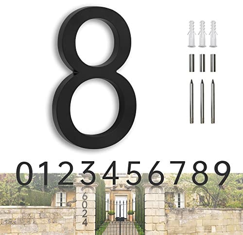 YLYOUNI Numeros Casa Exterior Modernos Negro 18,50cm,Números Flotantes Casa Exterior Acero Inoxidable 3D,Numeros para Puerta de Casa para Buzon,Hotel,Jardín,Calle - Número 8