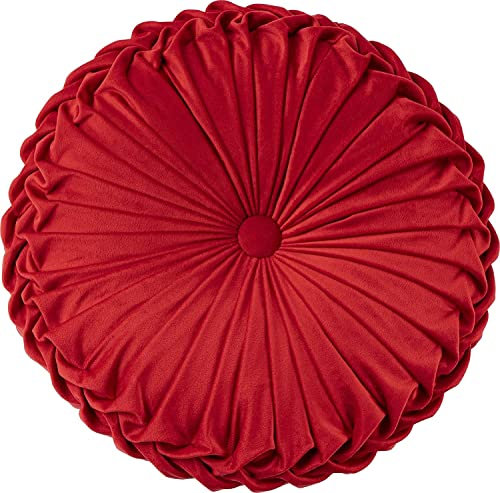 Tiowo Runde Bodenkissen Weiche Samt Stuhlkissen Plissee Sitzkissen Dekorative Kissen Kürbis Zierkissen für Home Couch Sofa Stuhl Auto Bett (Rot)