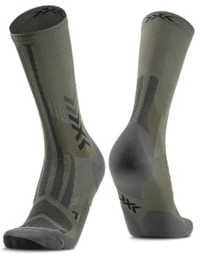 X-SOCKS Hike Discover Crew - Chaussettes fonctionnelles haut de gamme pour un confort, une respirabilité et une protection accrus lors des randonnées prolongées - Sage foncé/Noir, 45-47
