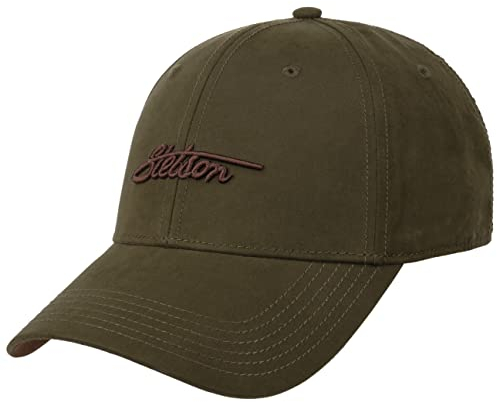 Stetson Waxed Cotton WR Cap Herren/Damen One Size (ca. 56-61 cm) - Dunkelbeige Kappe mit hohem Baumwollanteil - Wasserabweisend - Mütze mit Metallschnalle - Sommer/Winter Oliv One Size