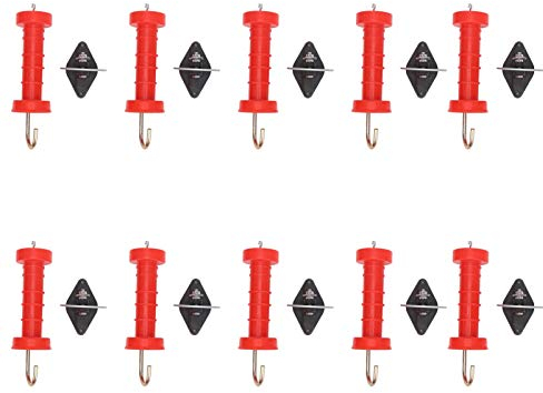 10 Stück Elektrische Zauntorgriffe, Rotes ABS, Hitzebest?ndig, K?ltebest?ndig, mit 10 Stück Isolatoren