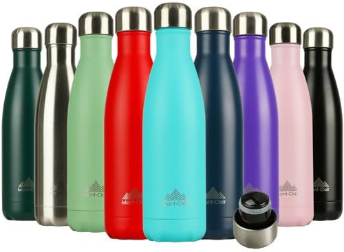 Mont-Clair Gourde isotherme - Bouteille isotherme sans BPA - Gourde inox 500ml, 24h froid & 12h chaud - Thermos isotherme en métal - Bouteille d'eau en acier - Gourde 500ml, Bleu clair