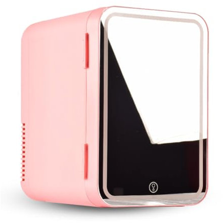 Mini Fridge With Led Lights, With Led Mirror, 8L Capacity Mirror Mini Fridge, Chill Or Heat, Ac 220v, Dc 12v Beauty Fridge, For Bedroom, Office And Car,Pink