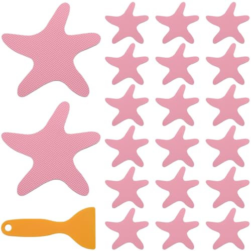 GORGECRAFT 20 Pegatina Antideslizante para Bañera Adhesivo con Forma de Estrella de Mar Pegatinas para Ducha Bañeras Peldaños de Ducha de Seguridad con Raspador para Escaleras Escaleras Color Rosa
