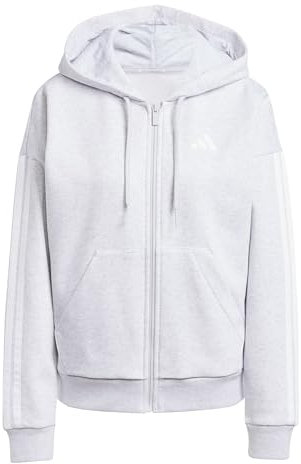adidas Donna Essentials 3-Stripes Full-Zip Fleece Hoodie, Light Grey Heather/White, S