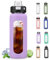 BLUEGO 700ml Trinkflasche Glas mit Strohhalm und Griff Auslaufsichere Wasserflasche mit Silikonhülle und Messskala Sport Glaswasserflasche BPA frei, Violett