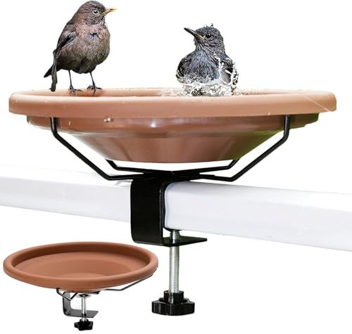 Baignoire à oiseaux pour balcon, avec support, amovible pour balustrades de balcon, mangeoire à oiseaux avec base réglable pour le jardin