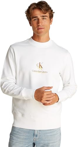 Calvin Klein Uomo Felpa Shadow Logo Crew Neck Regular Fit, Bianco (Bright White), XS