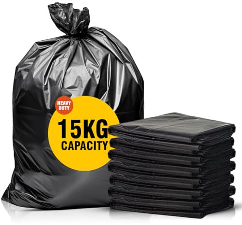 Chef Royale 50x 50L Black Bin Bags for Indoor and Outdoor Use Heavy - Duty Bin Liners Rubbish Trash Bags for Daily use Use - Household,Office - Kitchen & Caterers Recyclable Refuse Sacks (50)