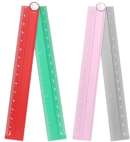 sourcing map 2pcs Folding Straight Ruler 30cm Metric Aluminum Alloy Protractor Foldable Angle Ruler Geometric Measuring Tool with Angle Line for Architects Artists Office, Pink Silver/Red Green