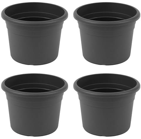 HAC24 4 macetas redondas de plástico, diámetro de 60 cm, color antracita