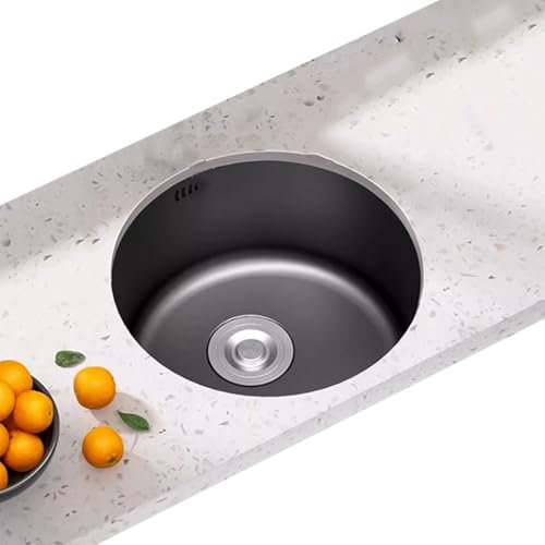 Lavabo Negro Silencioso De Encastre, Lavabo Redondo Compacto para Balcón, Fregadero De Barra De Gran Capacidad, Estación De Trabajo para Lavabo
