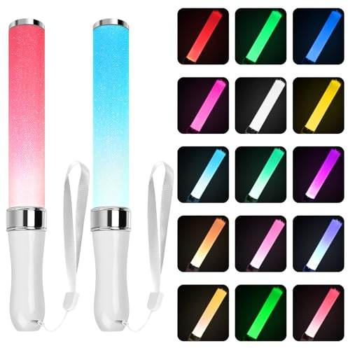 2 Stück LED Leuchtstab Partyzubehör Bunte LED Leuchtstäbe für Konzerte 15 Blinkende Farben für Weihnachten Party Konzert Hochzeit