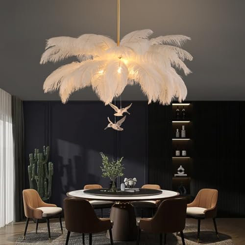 Feder Hängelampe - Moderne Federlampe mit LED |Elegante Hängeleuchte im Nordischen Design für Schlafzimmer, Kinderzimmer & Wohnzimmer | Decken Pendelleuchte als Deko-Leuchte,1 lichtquelle,60cm