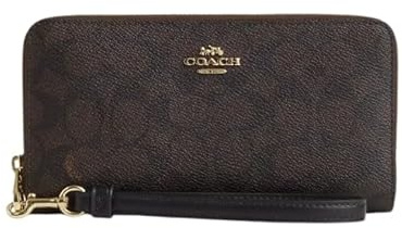 COACH - Long Zip Around Wallet Signature Canvas Walnut/Black